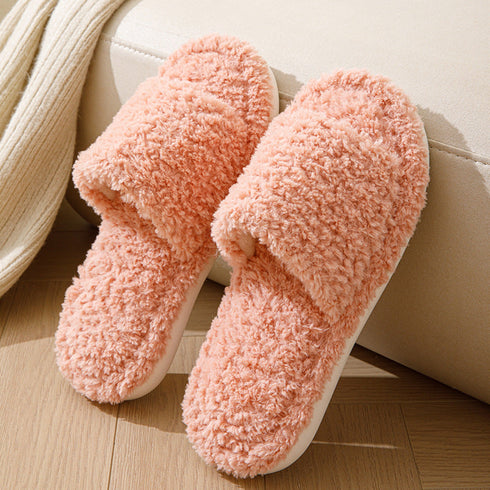 Curly Plush Open-Toe Slippers