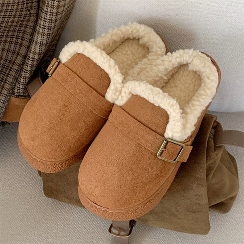 Cozy Buckle Strap Furry Clogs