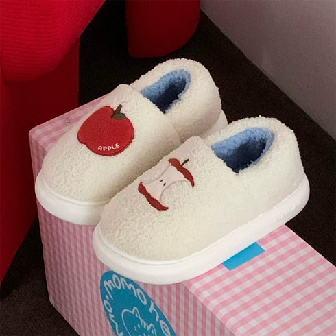 Apple Patch Fuzzy House Slippers