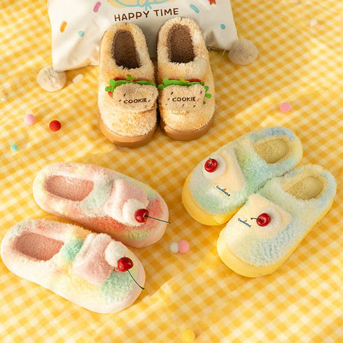 Cherry Topped Fuzzy Cake Slippers