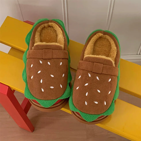 Fun Burger Bun Plush Slippers