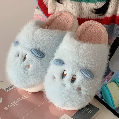 Playful Cartoon Face Plush Slippers