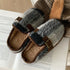 Fuzzy Plaid Buckle Clogs
