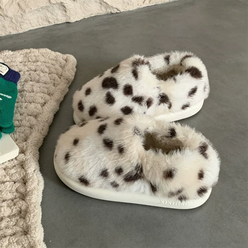 Plush Spotted Platform Winter Slippers