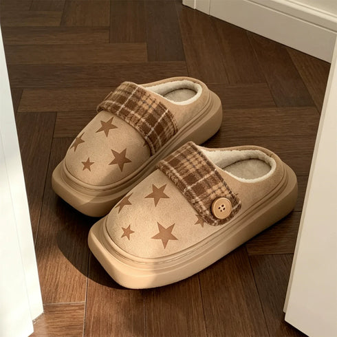 Retro Star Plaid Platform Slippers