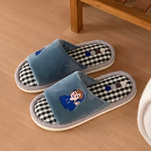 Playful Gingham Cartoon Home Slippers