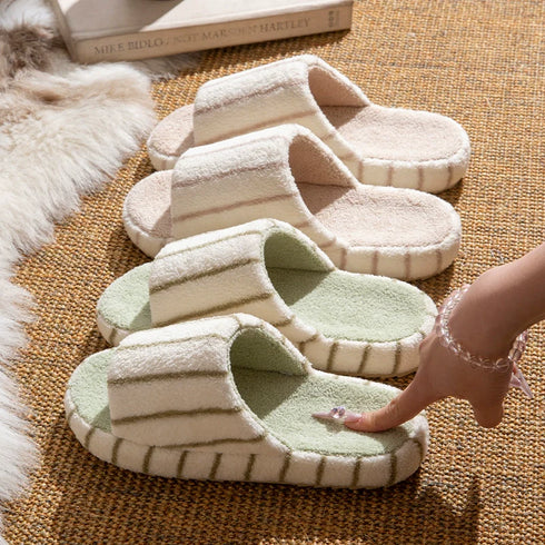 Cozy Striped Terry Texture Slides