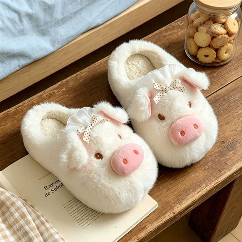 Fuzzy Pig Character House Slippers