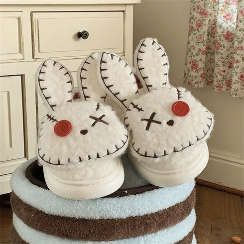 Stitched Patch Bunny Platform Slippers