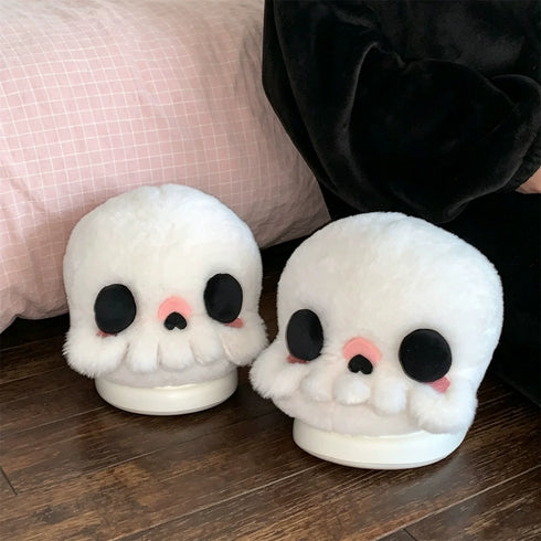 Spooky Halloween Skull Plush Slippers