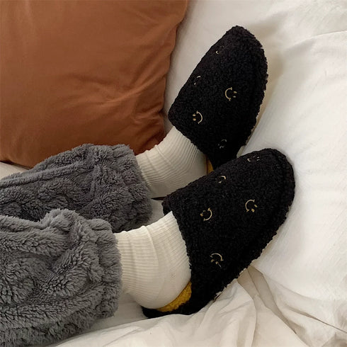 Happy Face Fuzzy Plush Slippers