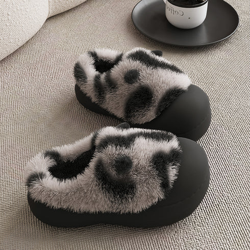 Playful Panda Furry Platform Slippers