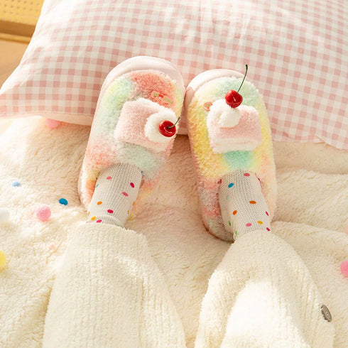 Cherry Topped Fuzzy Cake Slippers