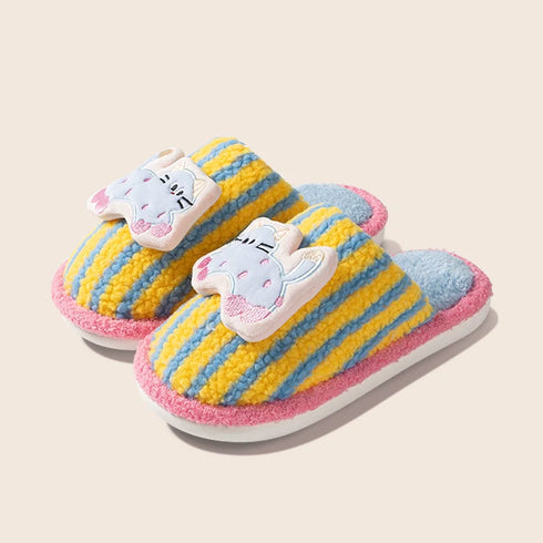Whimsical Kitty Striped Plush Slippers