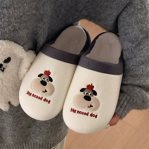 Embroidered Cherry Pup Slippers