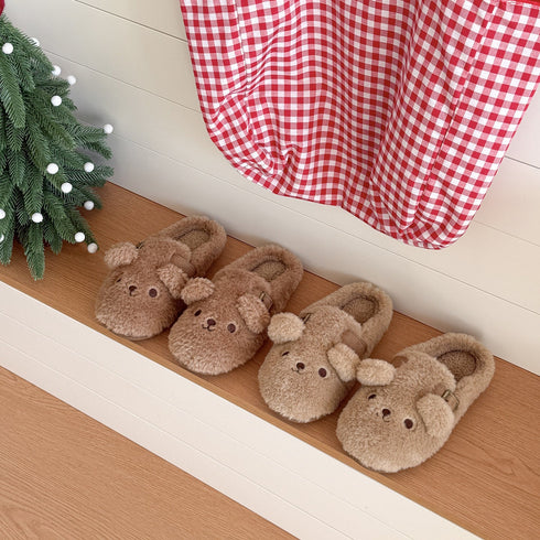 Teddy Bear Buckle Fleece Slippers