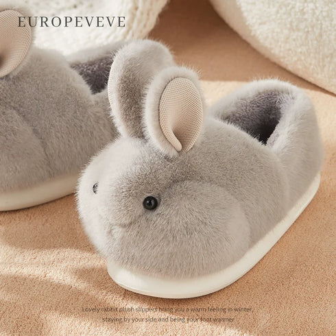 Fuzzy Bunny Ears Plush Slippers