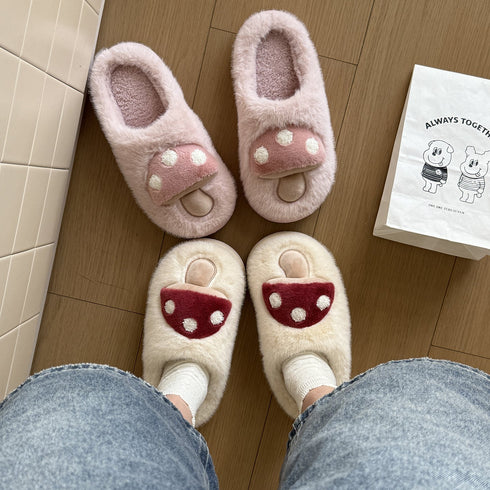 Spotted Mushroom Fuzzy House Slippers