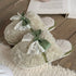 Sheer Lace Bow Plush Slippers