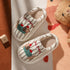 Embroidered Striped Puppy Plush Slippers