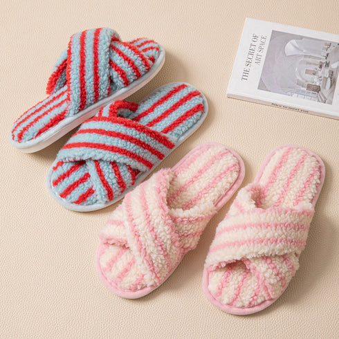 Striped Cross Strap Slippers
