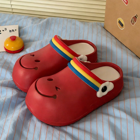 Smiley Face Striped Strap Clogs