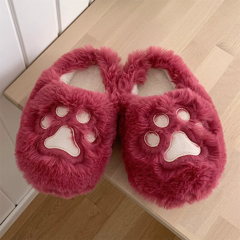 Fuzzy Cat Paw Plush Slippers