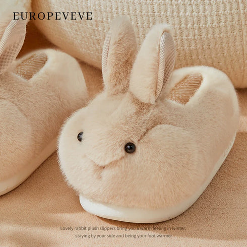 Fuzzy Bunny Ears Plush Slippers