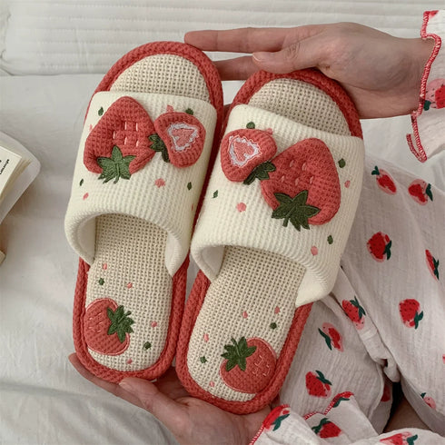 Strawberry Waffle Knit Slides