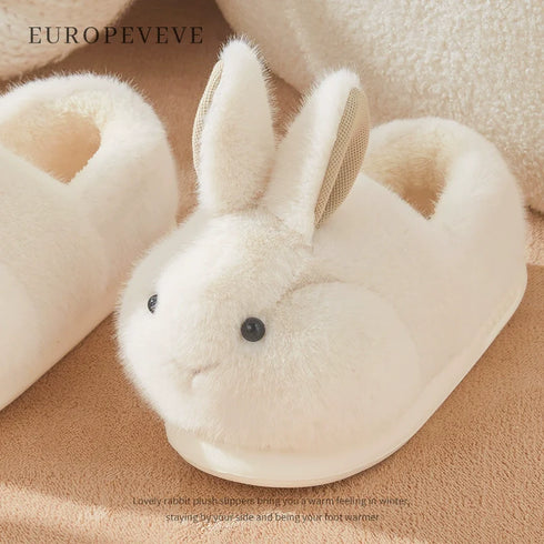 Fuzzy Bunny Ears Plush Slippers