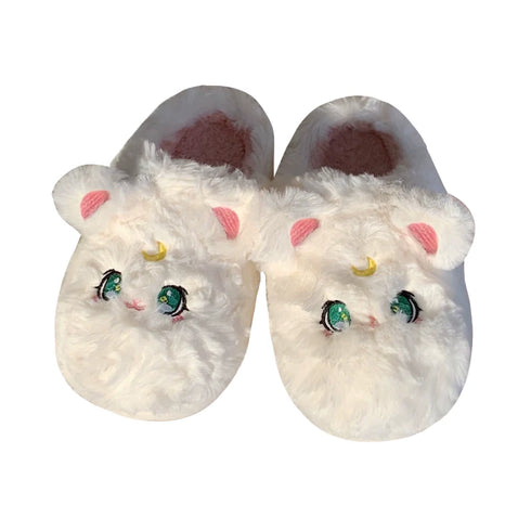 Plush Kitty Face Home Slippers