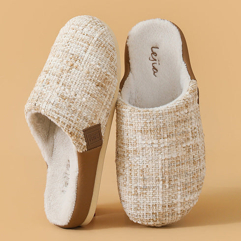 Bouclé Tweed Plush-Lined Slippers