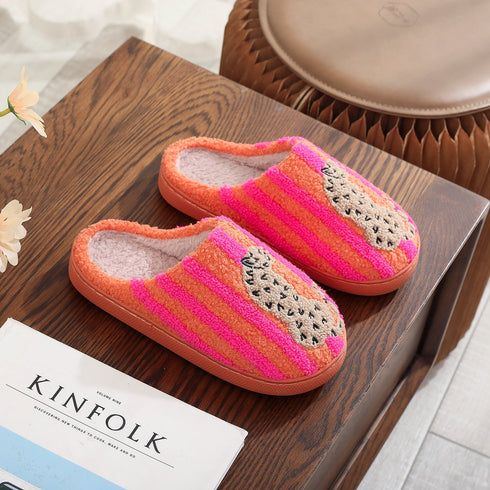 Striped Leopard Plush House Slippers
