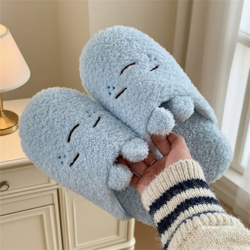 Sleepy Cartoon Face Plush Slippers