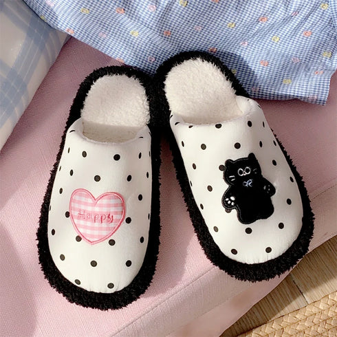 Whimsical Dotty Cat Heart Slippers