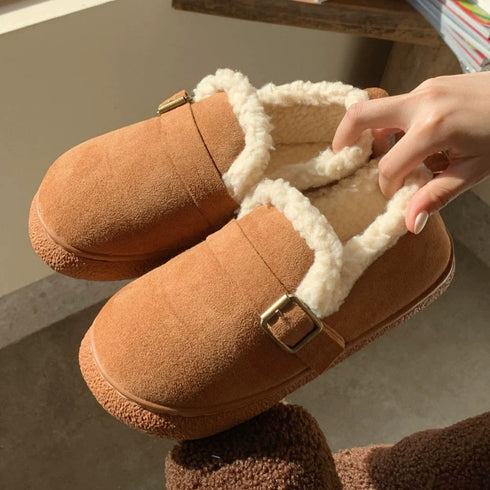 Cozy Buckle Strap Furry Clogs