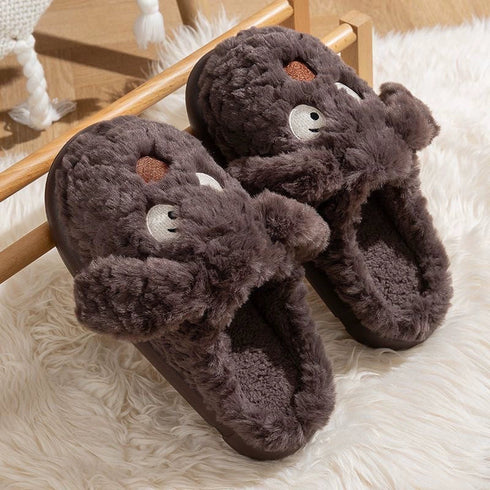 Whimsical Puppy Face Plush Slippers
