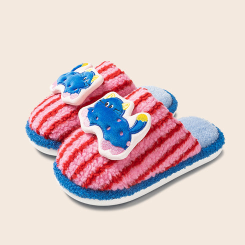 Whimsical Kitty Striped Plush Slippers