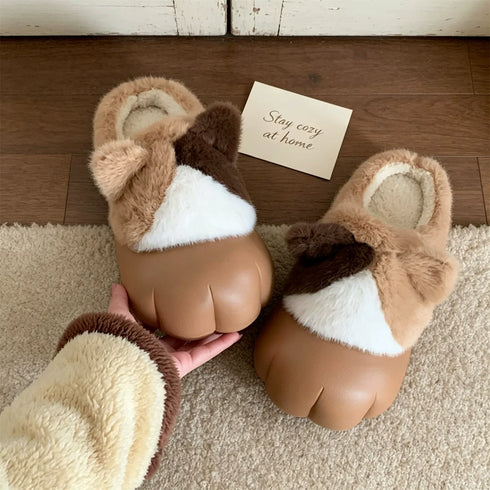 Fuzzy Cat Paw Platform Slippers