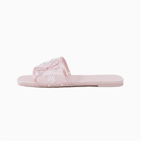 Delicate Mesh Pearl Bow Slides