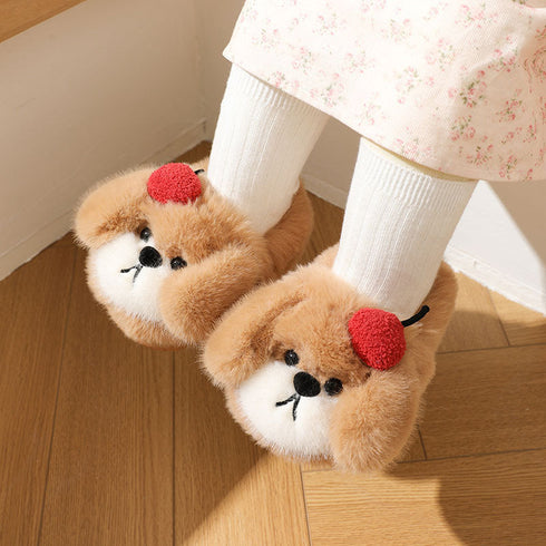 Cherry Puppy Plush House Slippers