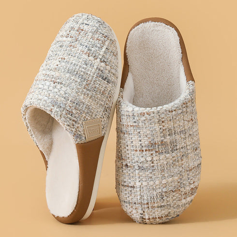 Bouclé Tweed Plush-Lined Slippers