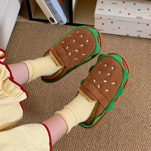 Fun Burger Bun Plush Slippers