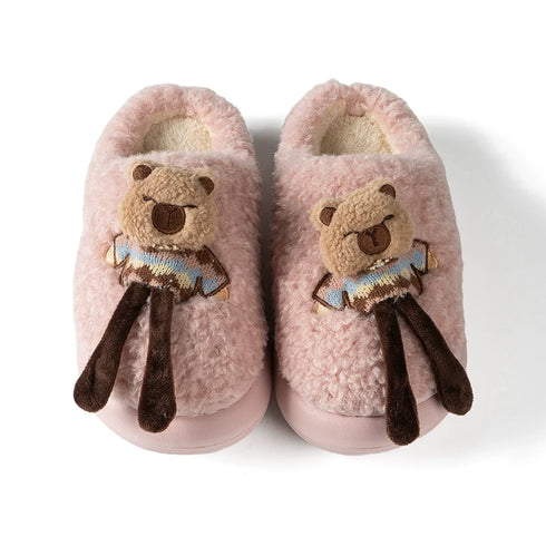 Fuzzy Capybara Doll Plush Slippers