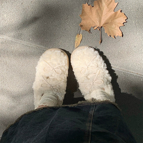 Bow-Tie Plush Platform Slippers