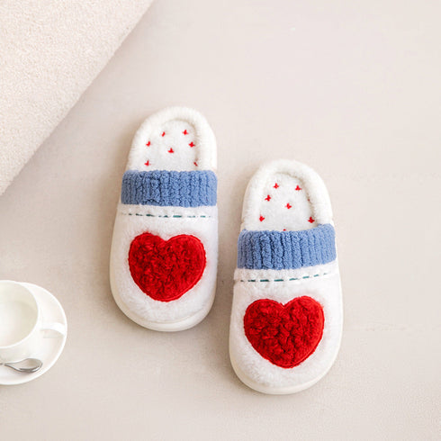 Heart Patch Knit Plush Slippers