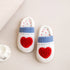 Heart Patch Knit Plush Slippers