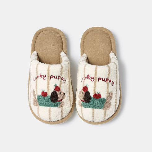 Lucky Puppy Striped Plush Slippers