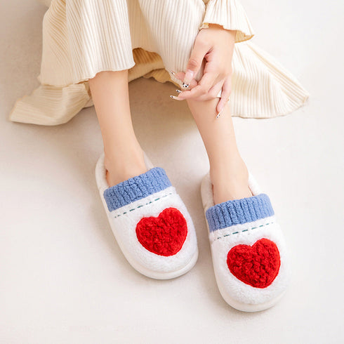 Heart Patch Knit Plush Slippers