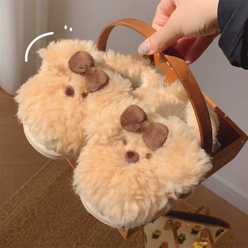 Plush Puppy Bow Home Slippers
